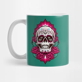 Cool Day of the Dead Sugar Skull with Roses Mug